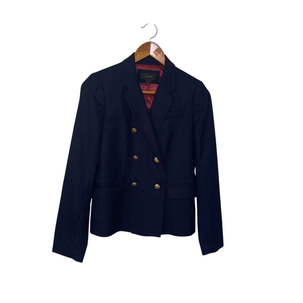 J Crew Navy Blue Gold Buttons Wool Double Breasted Blazer 4 Preppy Office Career